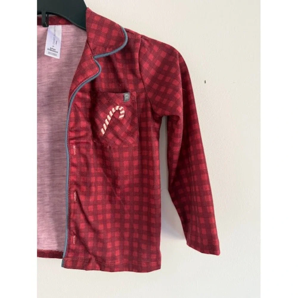 Holiday Modern Moments Pajama Top Kids 4T Red Gingham Candy Cane Button Down PJ
